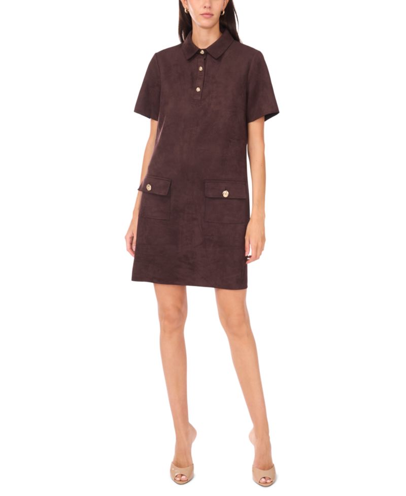 Petite Scuba Crepe Collared Short-Sleeve Shift Dress