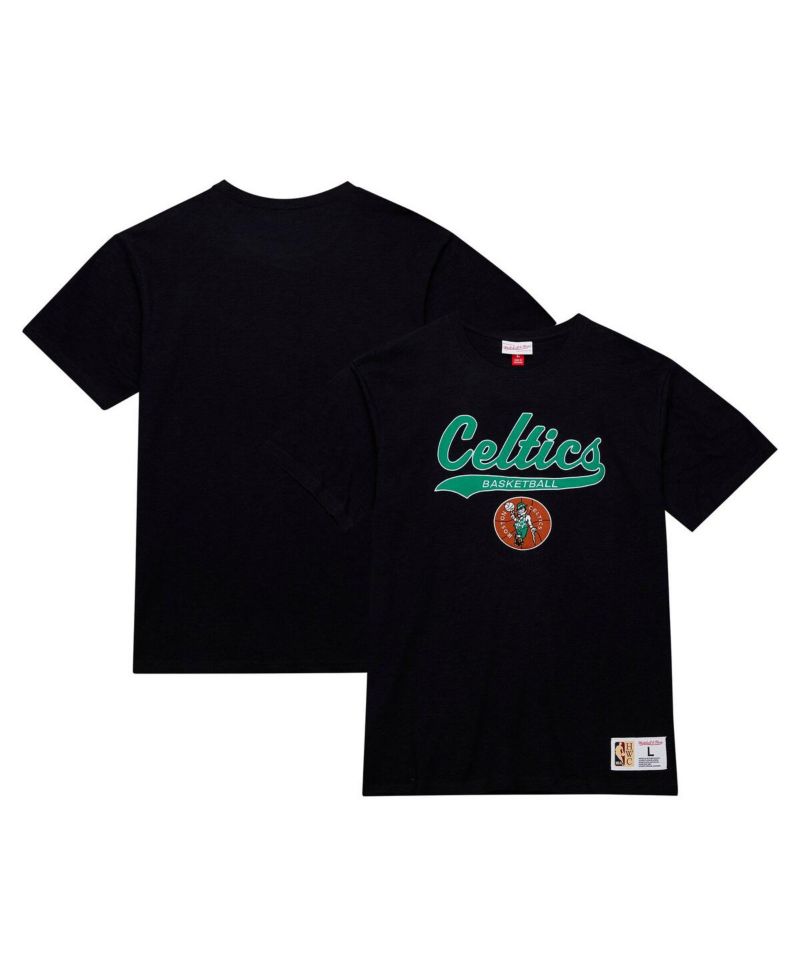 Men's Black Boston Celtics Hardwood Classics Felt Applique Slub T-Shirt