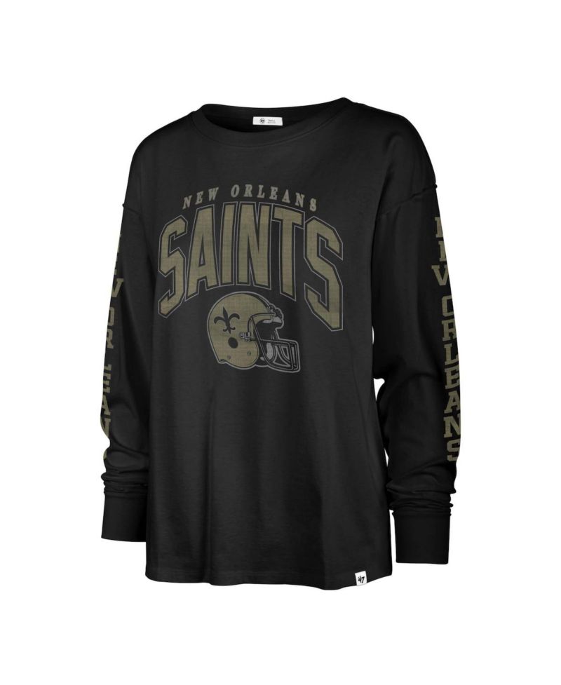 Women's Black Distressed New Orleans Saints Tom Cat Long Sleeve T-shirt