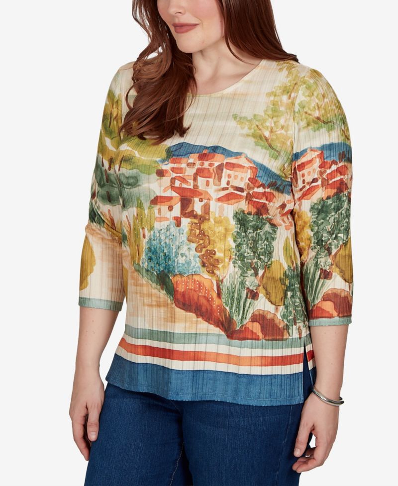 Women's Knit Crew Neck 3/4-Sleeve Top