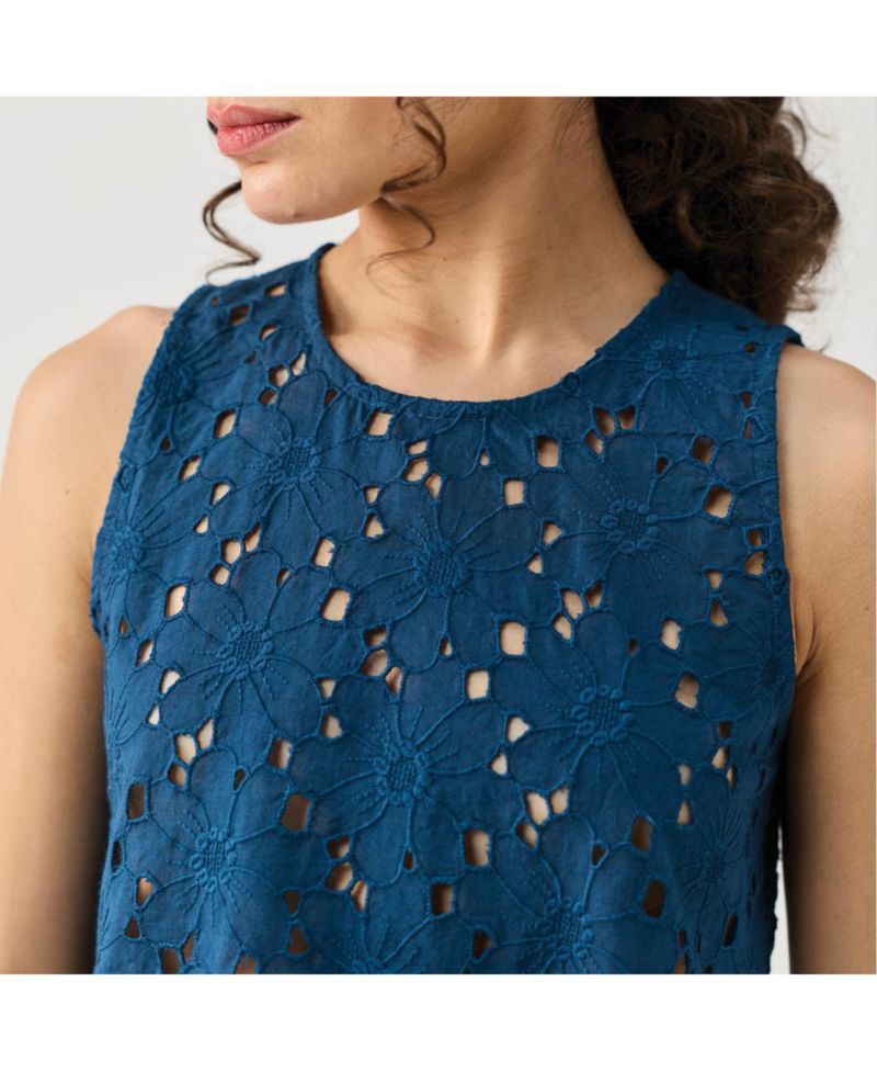 Women's Embroidered Sleeveless Button-Back Top