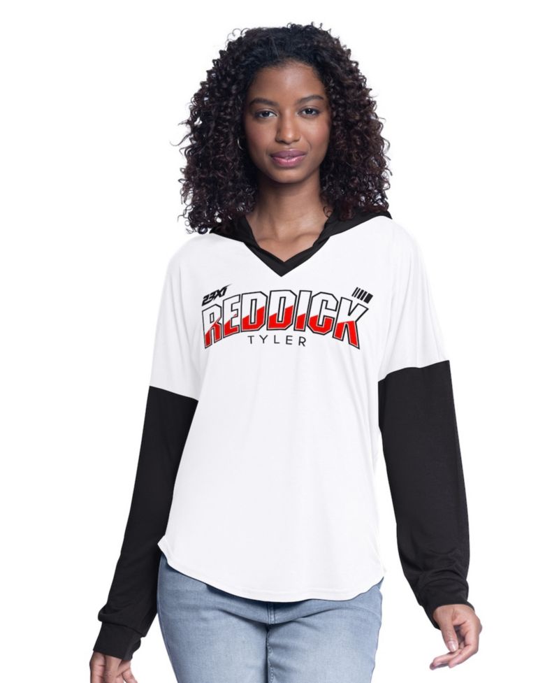 Women's White/Black Tyler Reddick Bench Player Oversized Long Sleeve V-Neck Hoodie