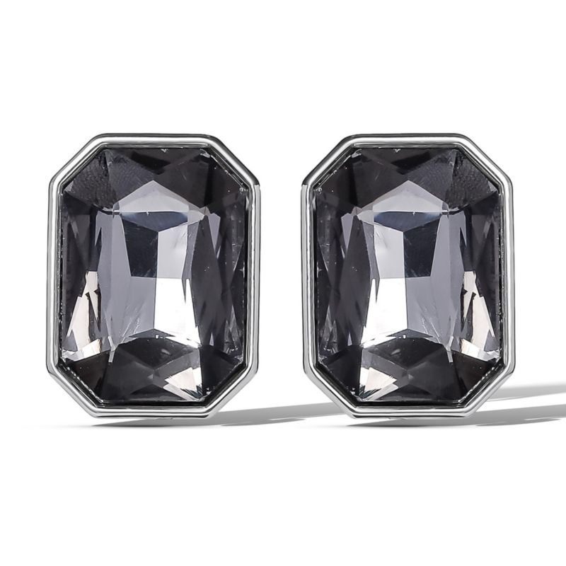 Faceted Gemstone Stud Earrings in Smoke Grey