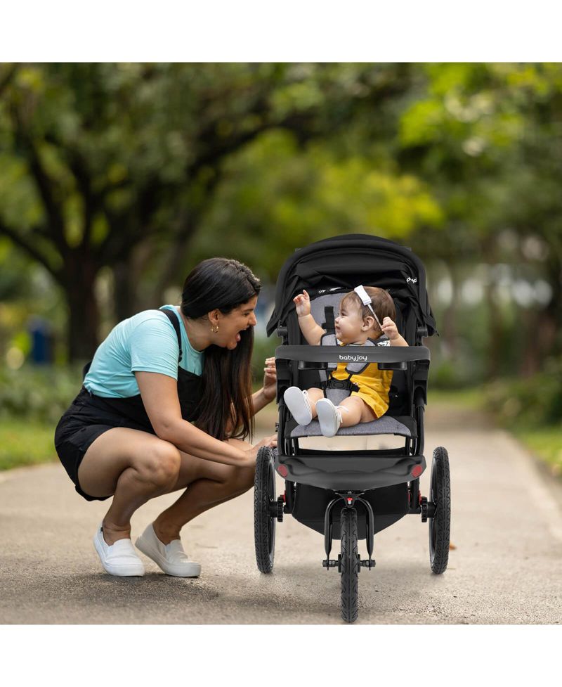 Jogging Stroller Foldable Jogger with Adjustable Canopy Detachable Tray Cup