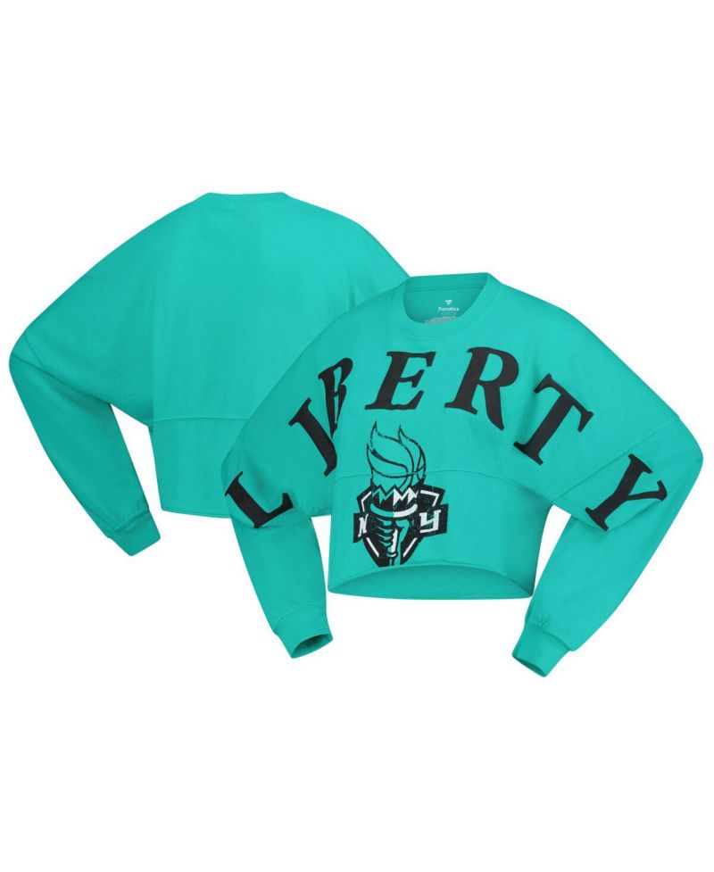 Women's Mint New York Liberty Jumbo Print Oversized Cropped Long-Sleeve T-Shirt