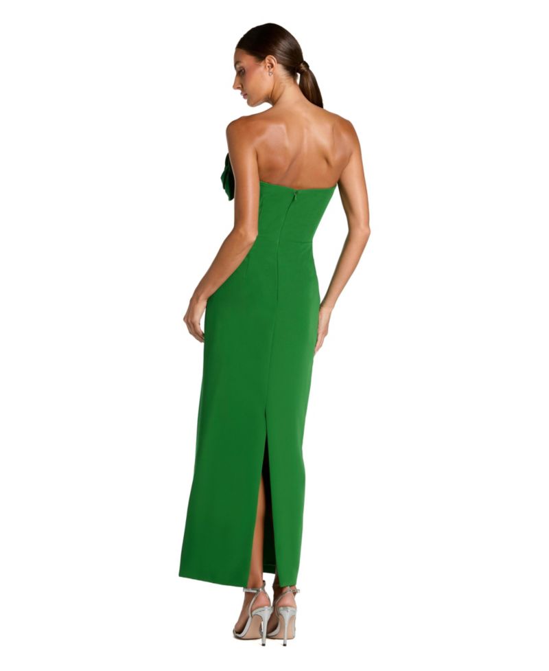Petite Crepe Strapless Midi Dress with 3D Flower Detail