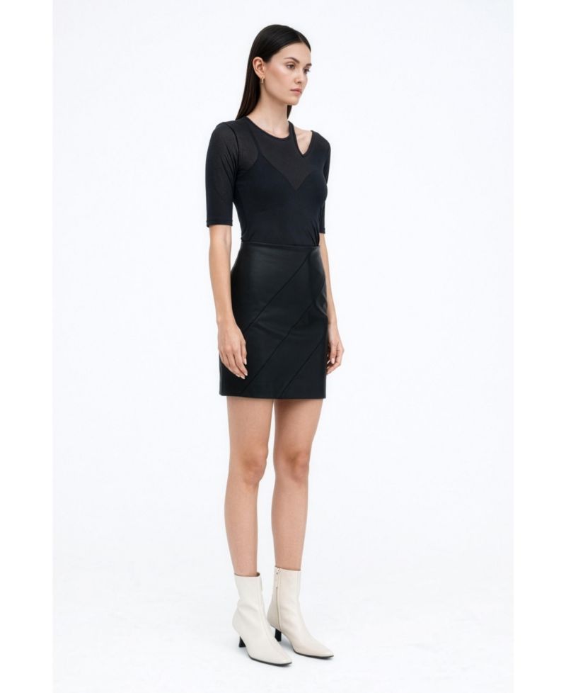 Women's Taia Fitted Sheer Jersey Elbow-Sleeve Shoulder-Cutout Top