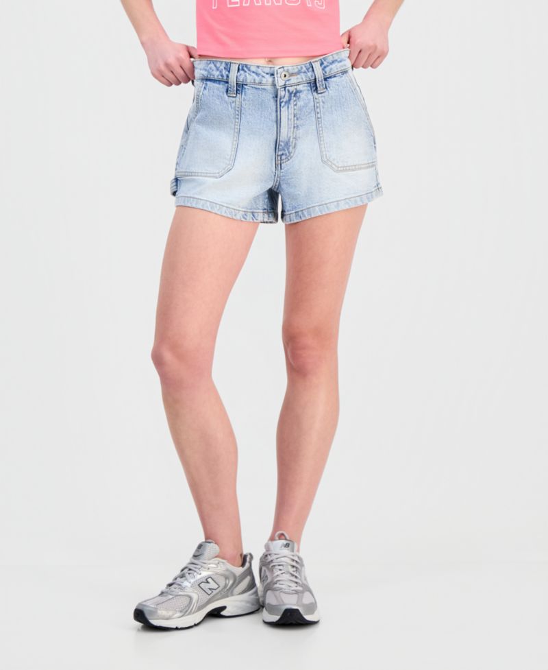 Juniors' Elastic Back Carpenter Shorts