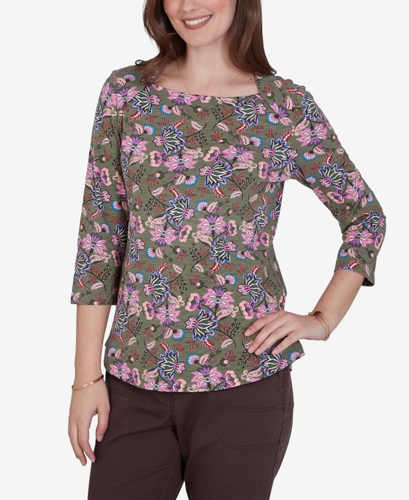 Petite Kint Garden Top Square-Neck 3/4-Sleeve Floral Blouse