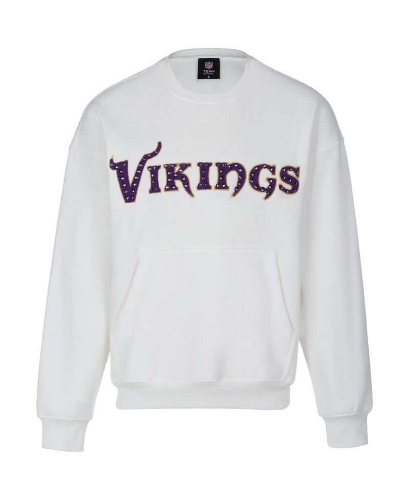 Women's White Minnesota Vikings Chenille Jeweled Sweatshirt