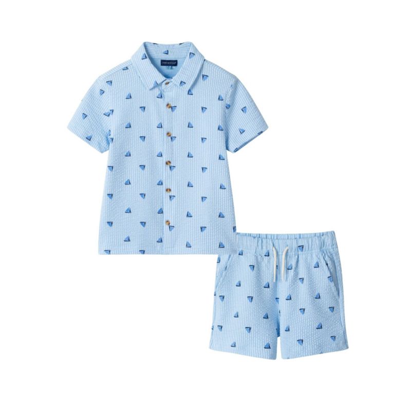 Toddler Boys Toddler/Child Sailboat Button Down and Shorts Cabana Set