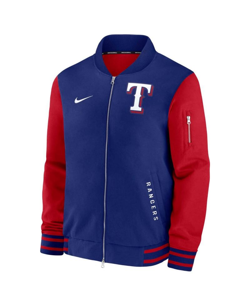 Men's Royal/Red Texas Rangers Authentic Collection Dugout Full-Zip Bomber Jacket