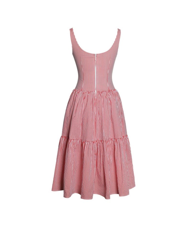 Women's Oceana Red Candy Stripe Drop Waist Midi Dress