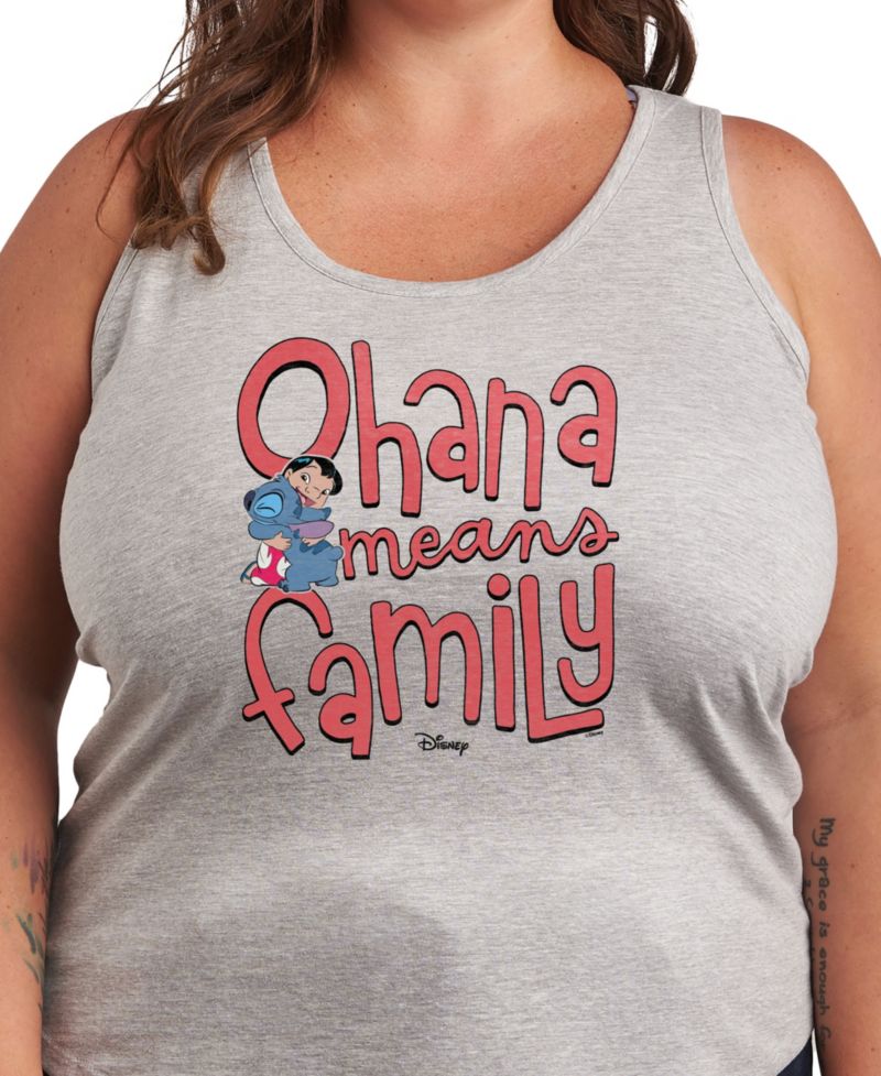 Plus Size Lilo Stitch Ohana Means Family Graphic Tank Top