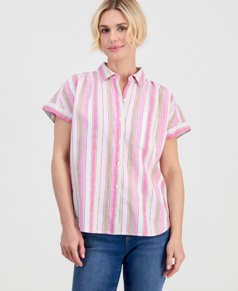 Petite Striped Button-Up Camp Shirt