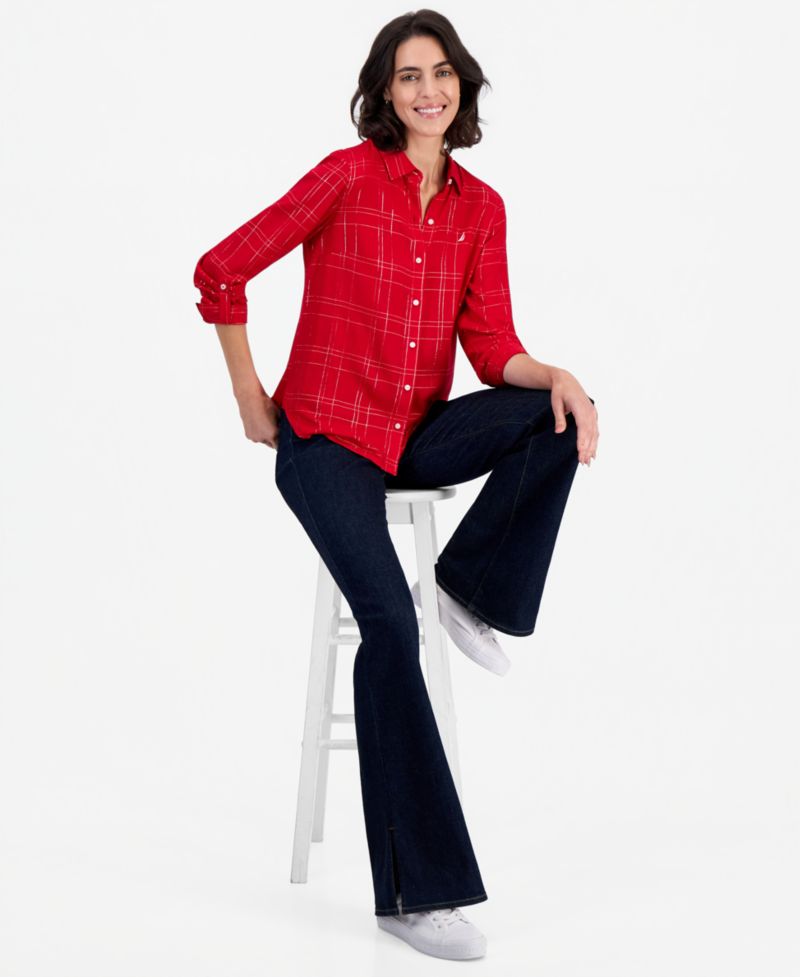 Women's Dunbar Plaid Roll-Tab Blouse