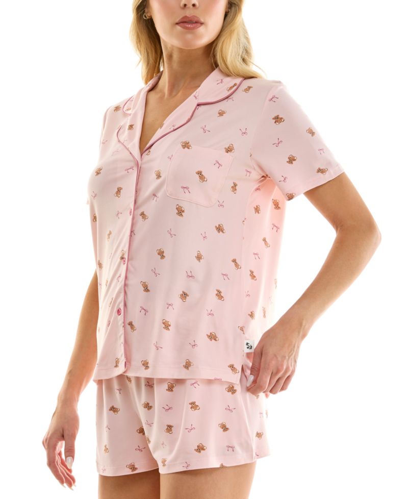 Women's Notch Collar Top and Pajama Shorts, 2-Piece Set