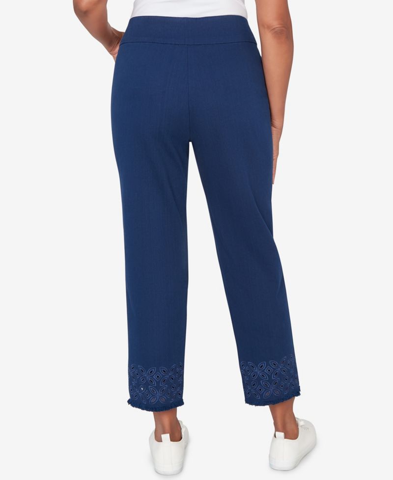Petite Mykonos Geometric Embroidered Super Stretch Denim Ankle Pants