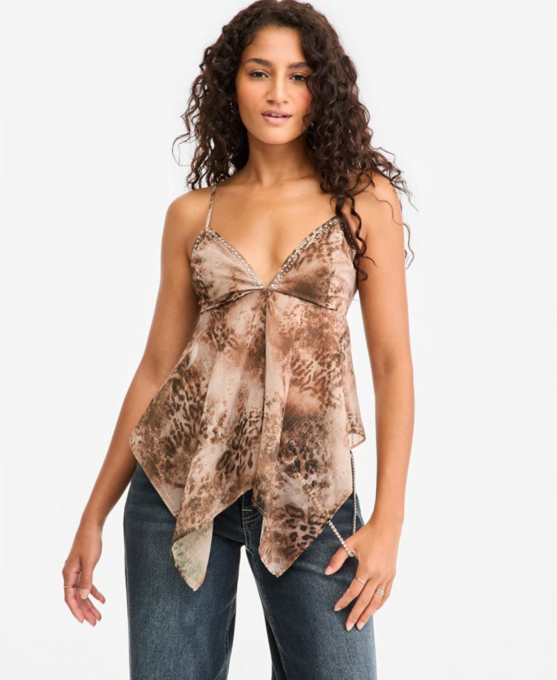 Juniors' V-Neck Animal-Print Babydoll Top
