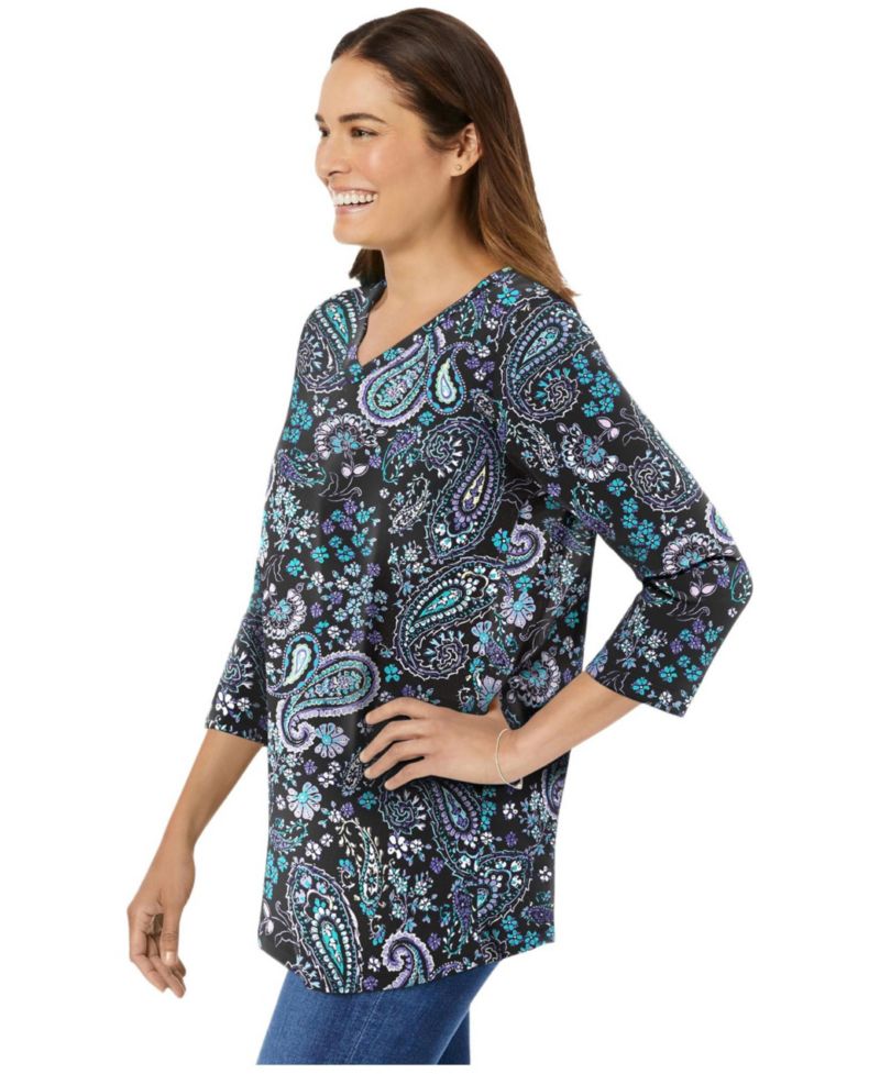 Women's Within Perfect Printed Three-Quarter Sleeve V-Neck Tee