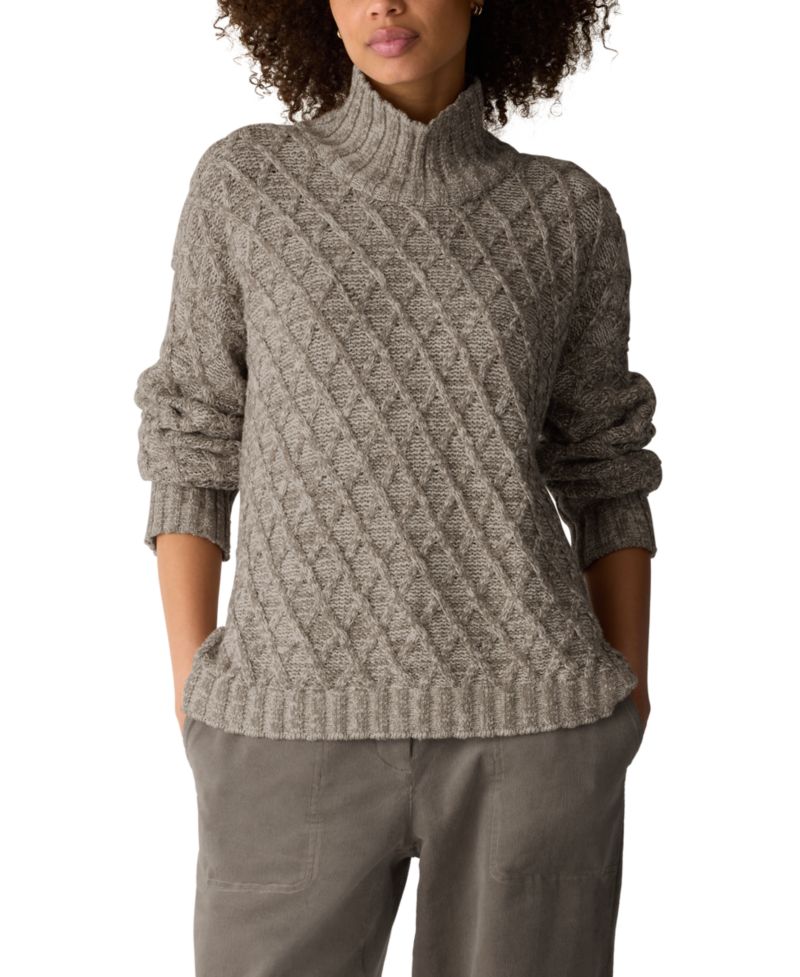 Women's Cable-Knit Turtleneck Cotton-Blend Sweater
