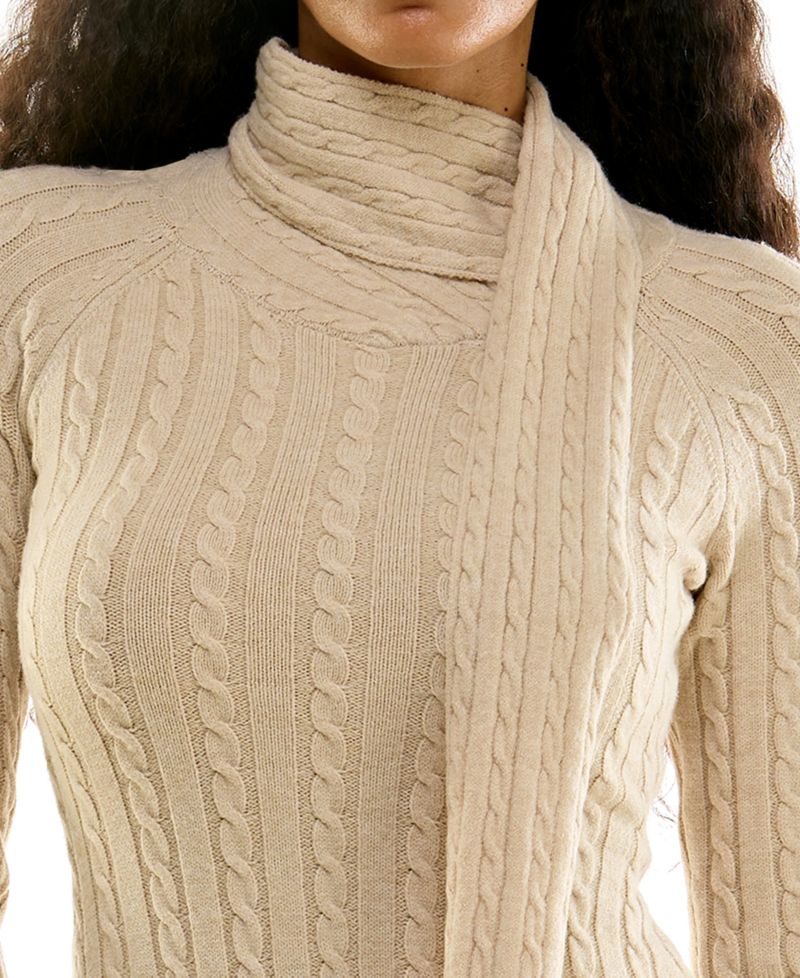 Juniors' Fit & Flare Long-Sleeve Cable-Knit Mini Sweater Dress