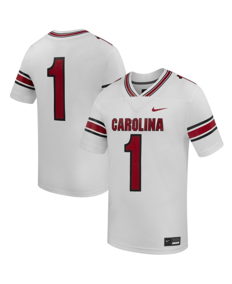 Men's #1 White South Carolina Gamecocks Road Replica Football Jersey