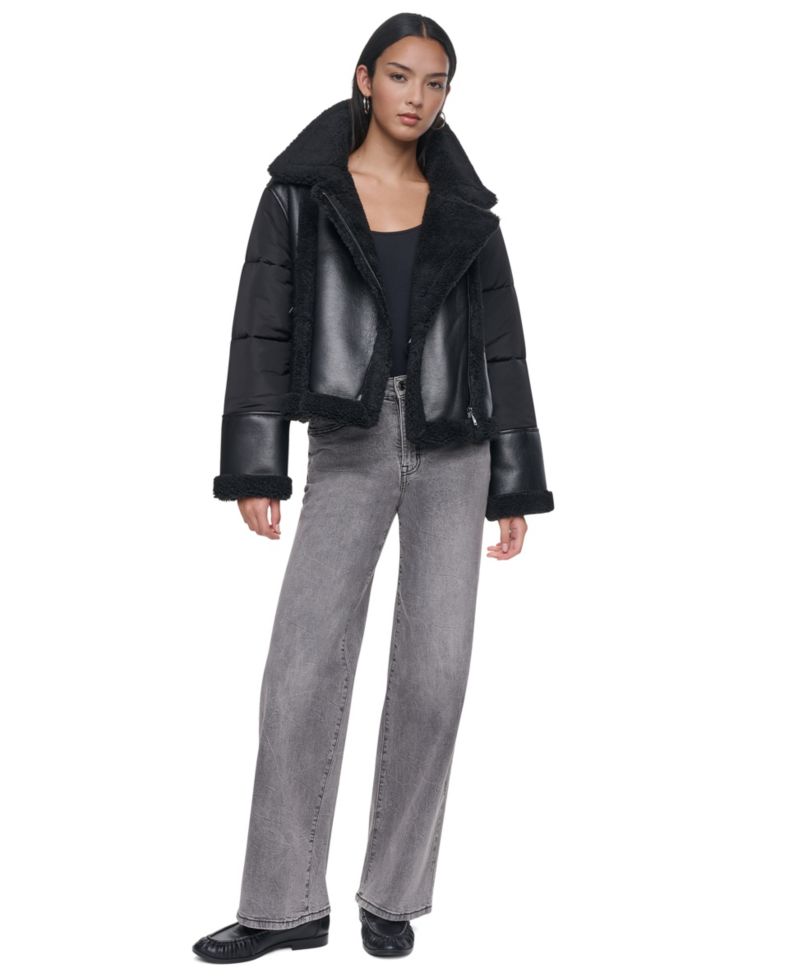 Women's Faux Shearling Puff-Sleeve Short Jacket