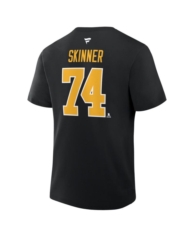 Men's Stuart Skinner Black Pittsburgh Penguins Authentic Stack Name & Number T-Shirt