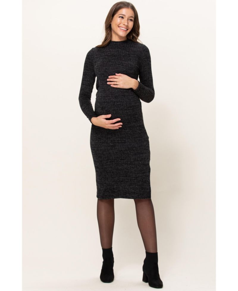 Women's Mock Neck Long Sleeve Side Slit Sweater Dress
