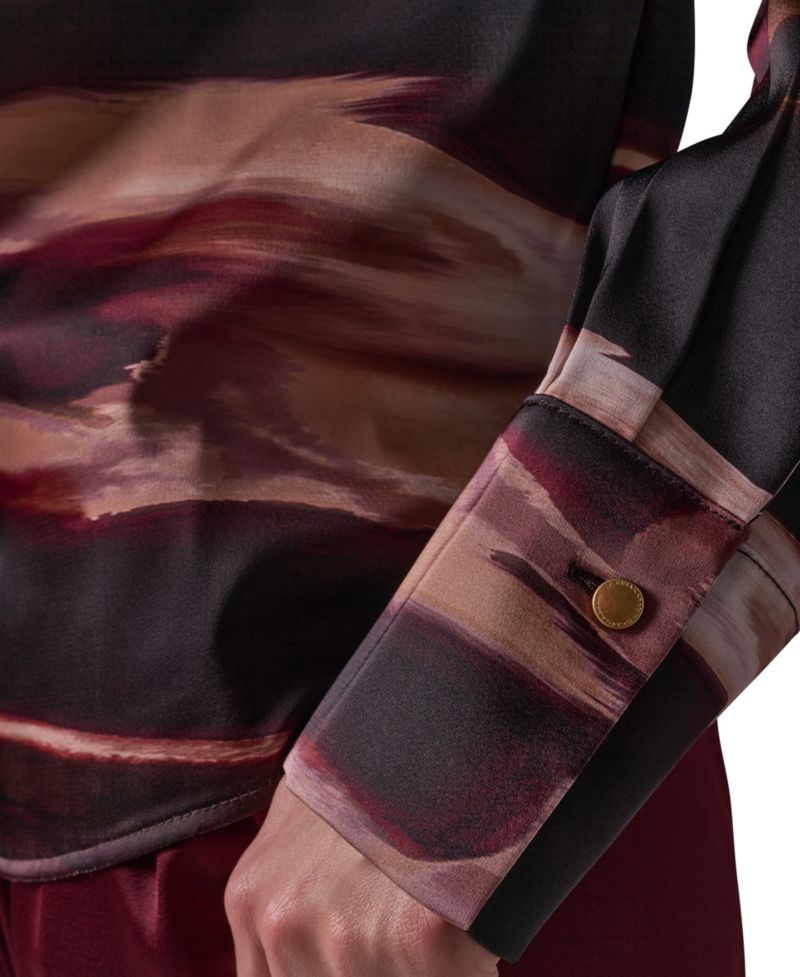 Women's Long-Sleeve V-Neck Satin Blouse