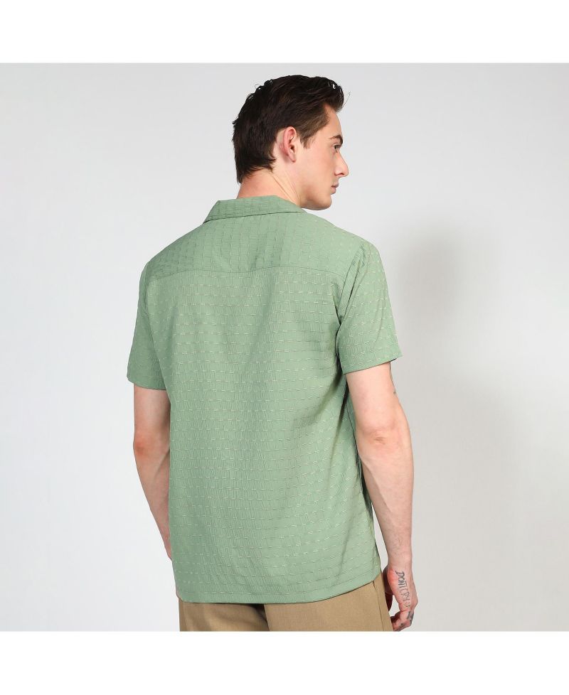Men's Pistachio Green Embroidered Creased Shirt