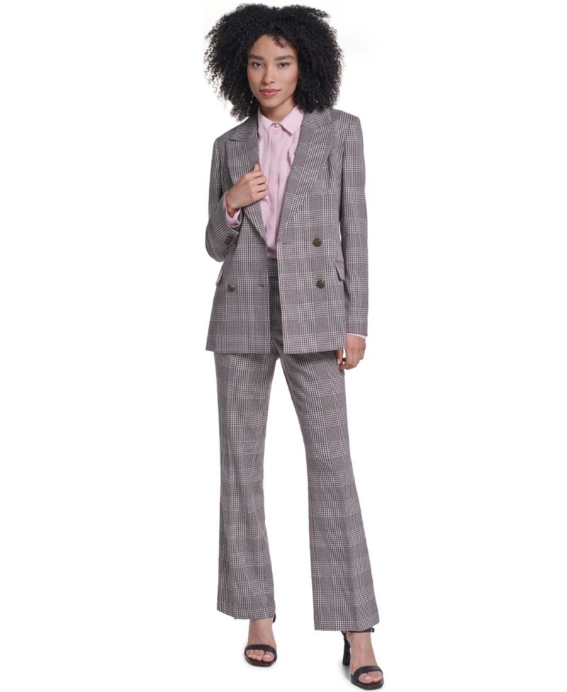 Women's Plaid Wide-Leg Mid-Rise Dress Pants