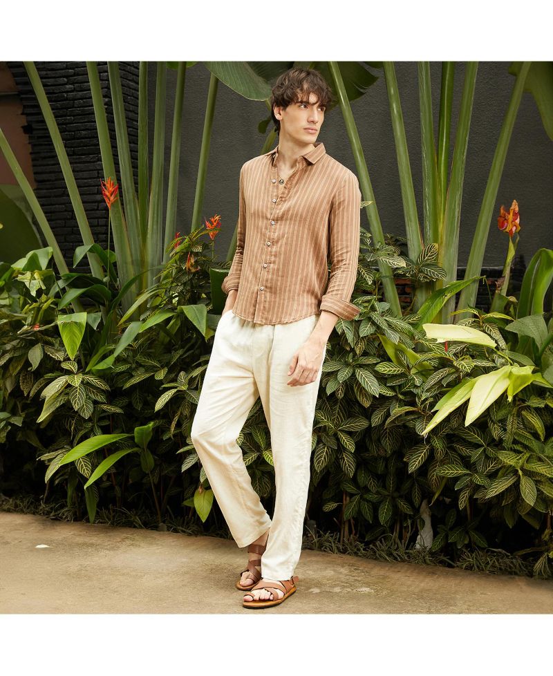 Men's Tan Brown Halo Striped Shirt