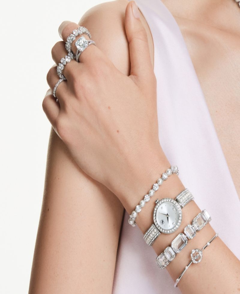 Matrix Imitation Pearl Swiss Made Crystal Bangle Bracelet Watch 26 x 26mm