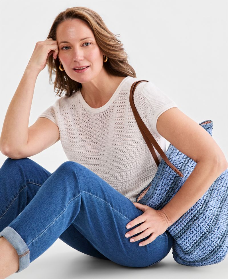 Women's Open-Stitch Cap-Sleeve Sweater