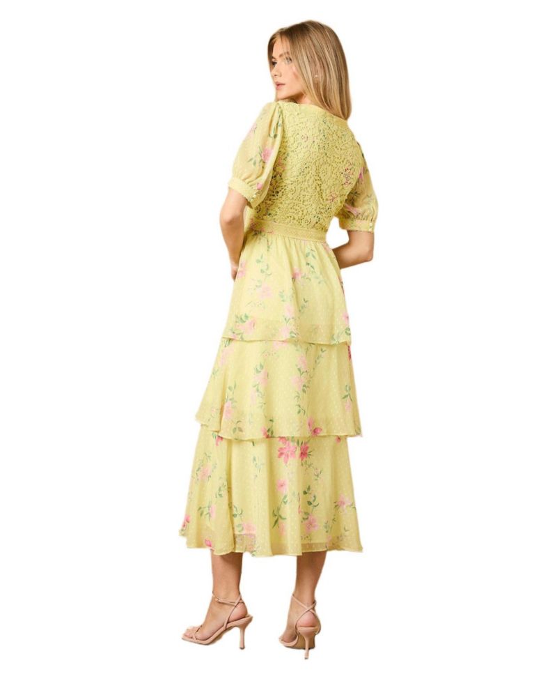 Women's Lace Bodice Tiered Midi Dress
