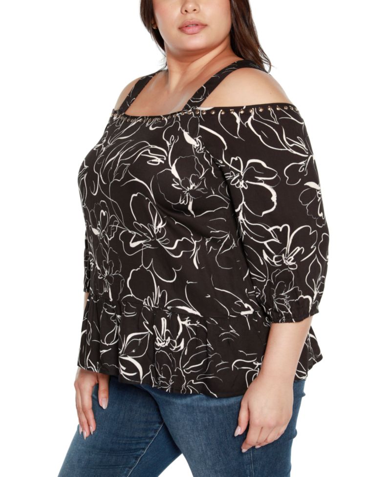 Black Label Plus Size Embellished Cold Shoulder Top