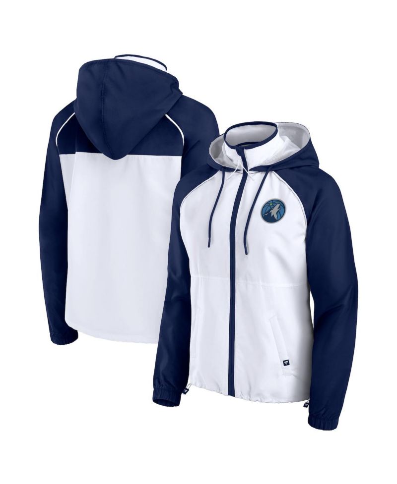 Women's White/Navy Minnesota Timberwolves Anorak Raglan Full-Zip Hoodie Jacket