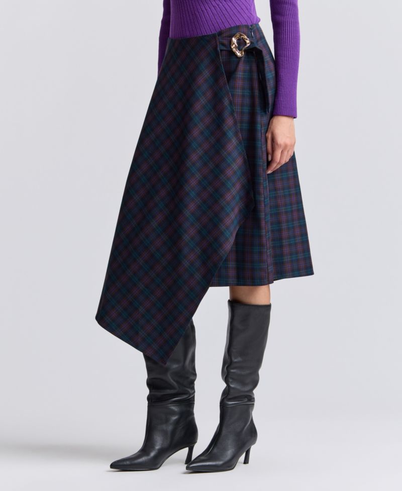 Women's Plaid Asymmetrical Wrap Midi Skirt
