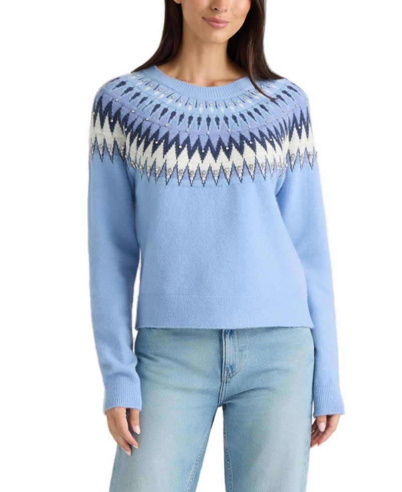 Women's Fair Isle Sweater with Rhinestone Embellishments
