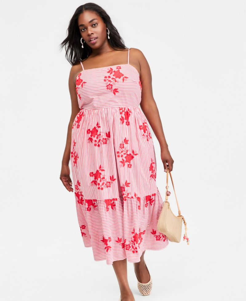 Plus Cutout-Back Tiered Cotton Midi Dress