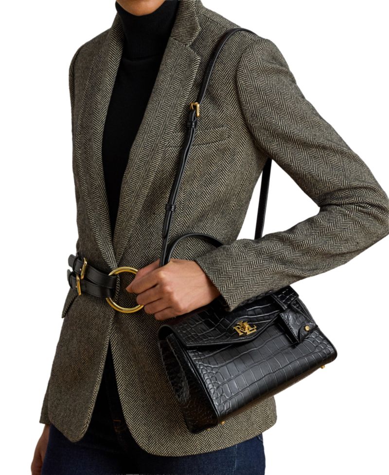 Farrah Croc-Embossed Small Soft Satchel Bag