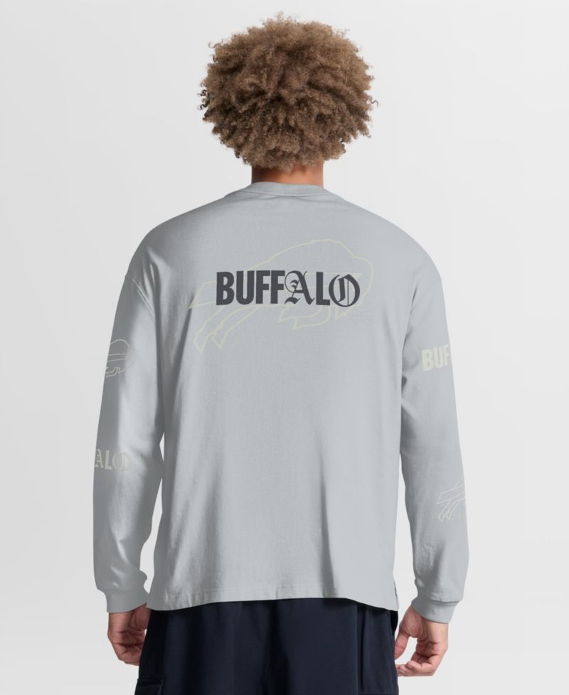 Men's Gray Buffalo Bills Oversized Type Play Long Sleeve T-Shirt