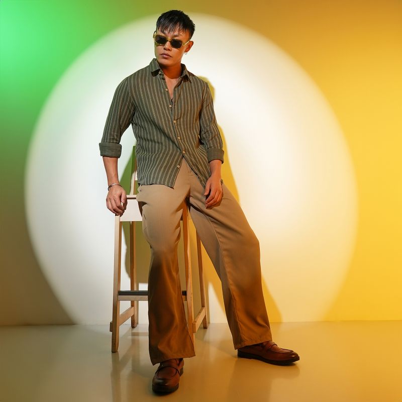 Men's Moss Green Halo Striped Shirt