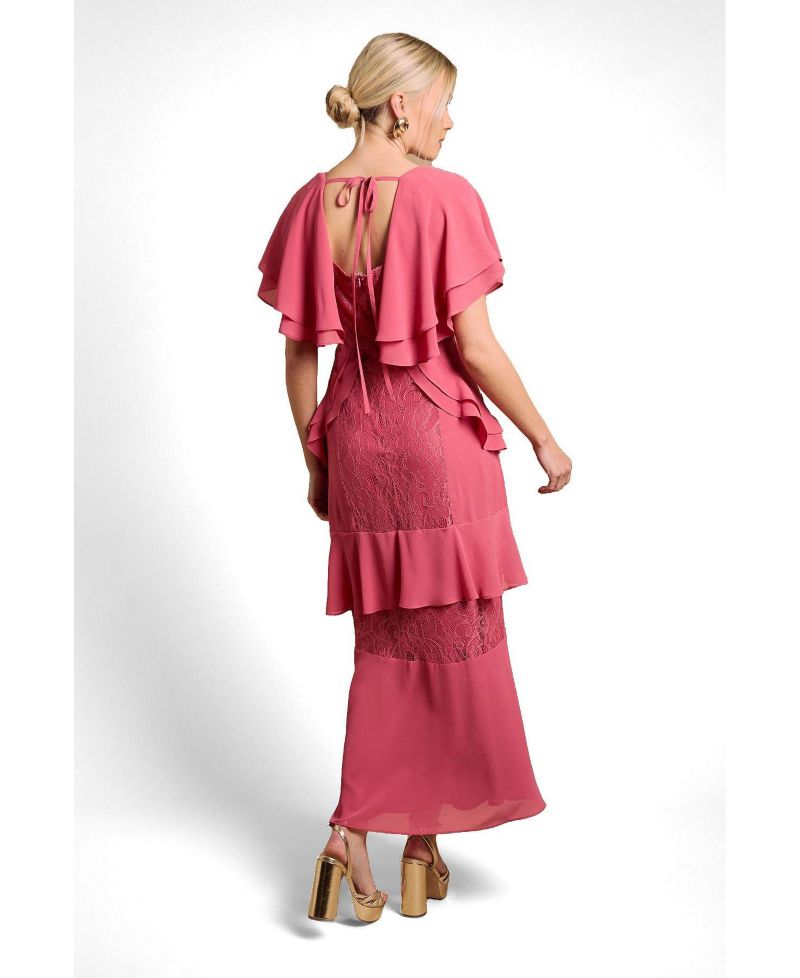 Women's Lace Ruffle V-Neck Dress