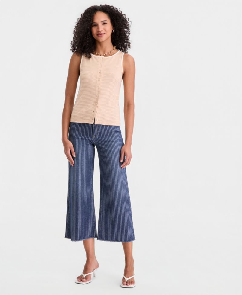 Women's Thin Stripe Rib Button-Up Tank Top