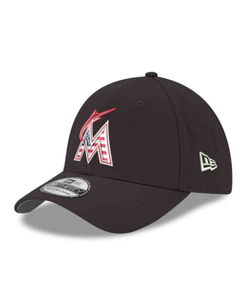 Men's Black Miami Marlins America 250 39THIRTY Flex Hat