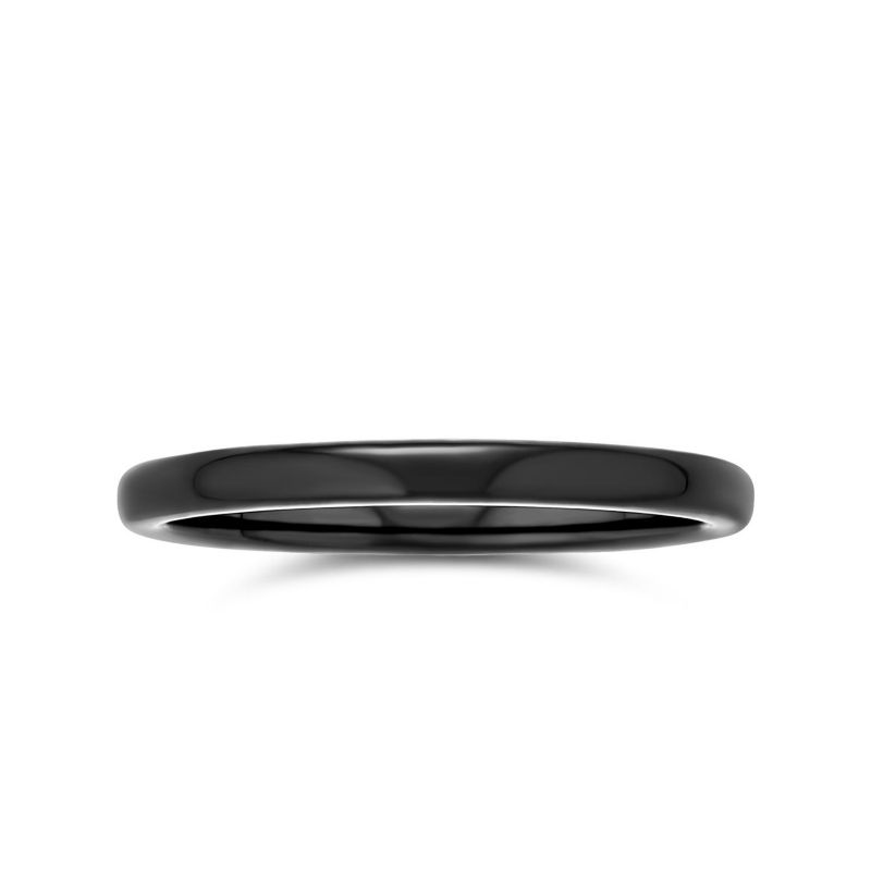 Thin 2MM Dome Wedding Band Ring Black Tone Titanium Comfort Fit