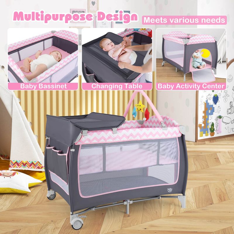 3 in 1 Baby Playard Infant Nursery Center w/ Zippered Door Mint